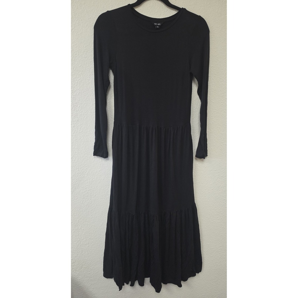 Saint + Sofia Black Maxi Dress XS Long Sleeve Round Neck Solid Bodycon Gown